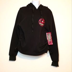 Thrill 94 Women's Cozy Black Long Sleeve Side Ruching Hooded Sweatshirt Large